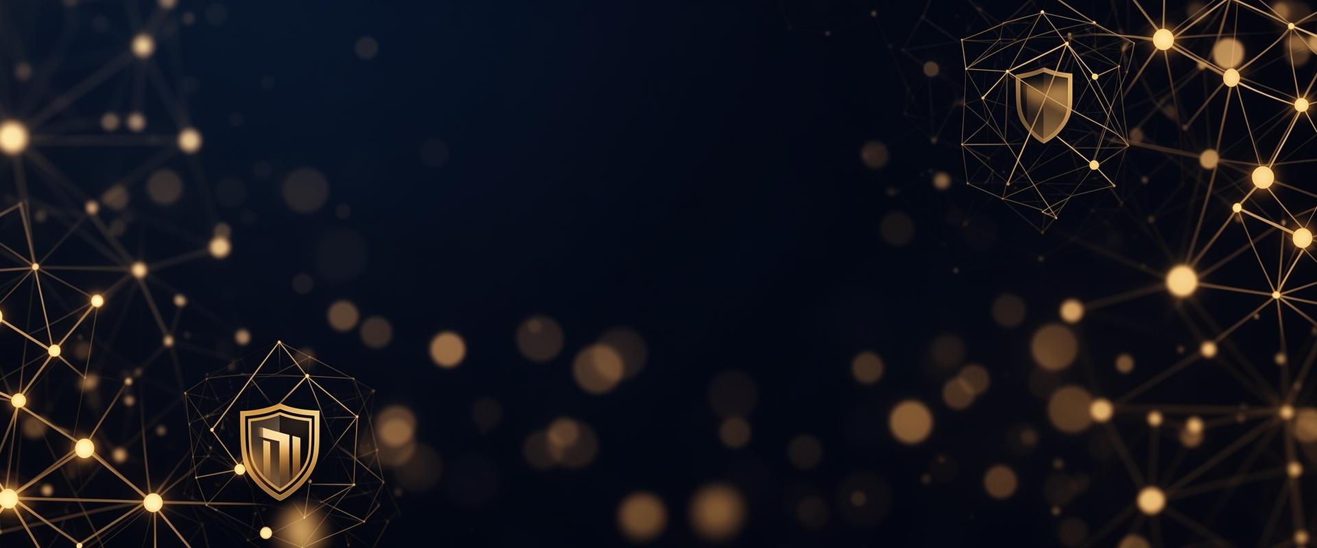 Fondo tecnológico corporativo con red digital y elementos de seguridad